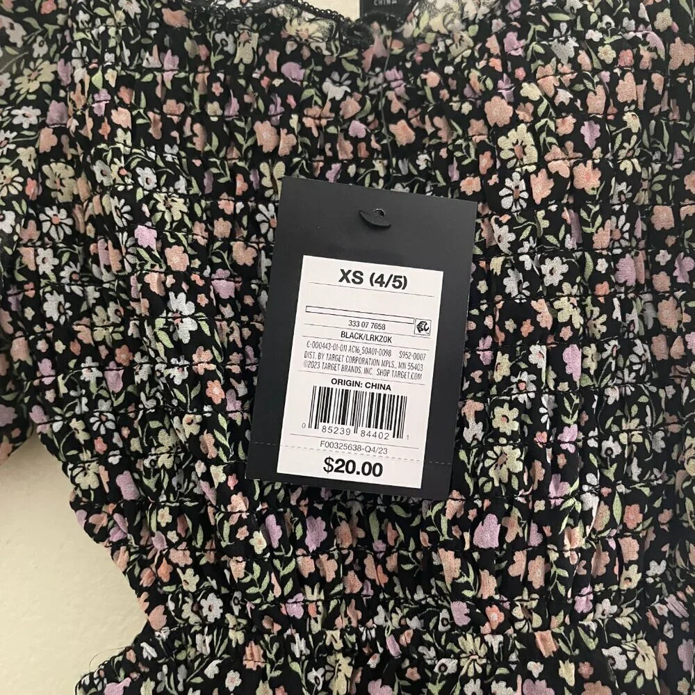 Art Class Girls Floral Ruffle Puff Sleeve Polyester Dress XS 4/5 T NWT.